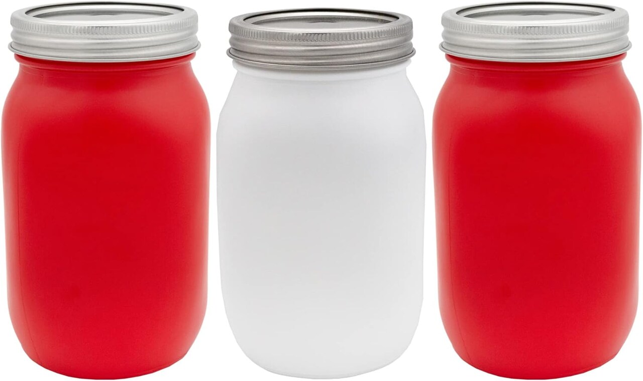 Red and White Mason Jars (Set of 3 Jars); Holiday Decor Colored Wide Mouth Mason Jars for Christmas, Valentine’s, 4th of July and Home Decor